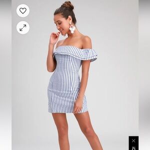 Seaside Skipper Blue Striped Off-the-Shoulder Mini Dress